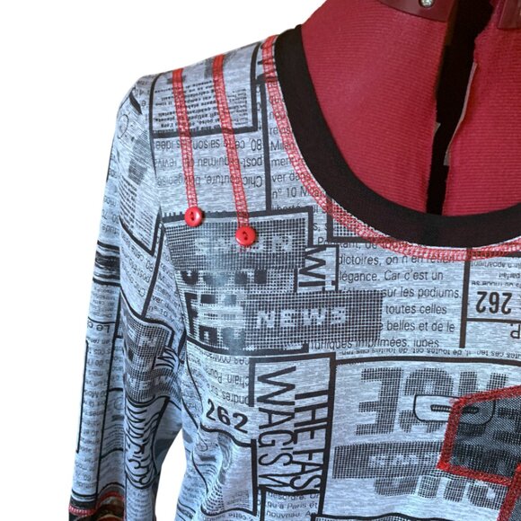 VINTAGE - B&W Red - Graphic Print Tunic Top - Medium - Picture 5 of 12